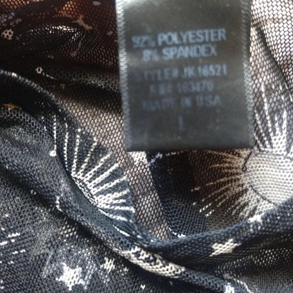 Just Polly NY Black and White Constellation Witchy Starry Print Sheer Top Sz S-L_4